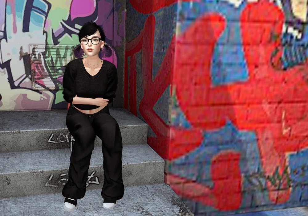 My avatar in a graffitti covered alley. 